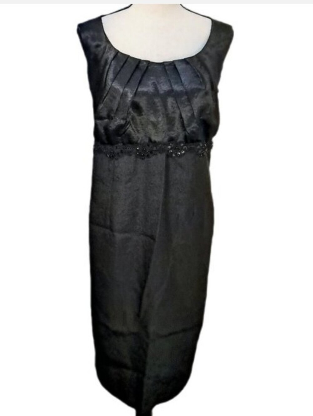 Vtg 90s Y2K Dessbarn Satin Beaded Evening Dress Empire Waist Wedding Event 14